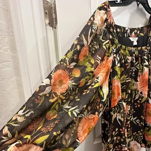 XL LC Lauren Conrad Floral Sheer top over black shell - Picture 8 of 15